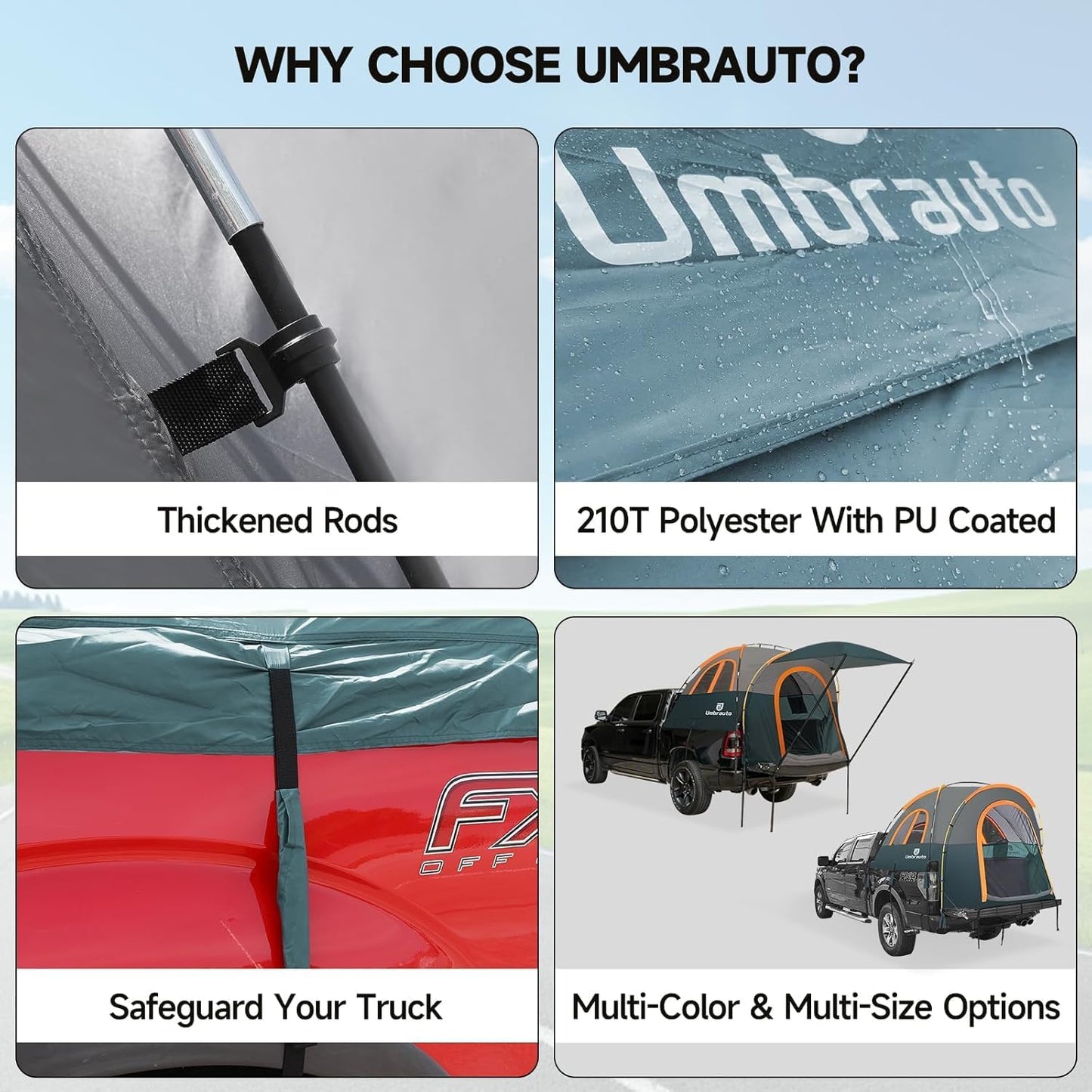Truck Bed Tent with Awning: 5.0' ~ 5.2' PU3000mm Waterproof Tailgate Pickup Truck Tents, Easy Set-up for 2 Person, Fits Full Size Short Bed, Chevy, Dodge, Ford, GMC