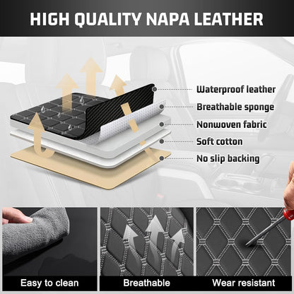 Seat Covers for F150 2015-2026 SuperCrew, 2017-2026 F250/F350/F450 Crew Cab,Nappa Leather, 3D Laser-Scan Custom Fit Super Duty 2017-2026 Crew Cab, Waterproof, Full Coverage, Airbag Compatible,Gray