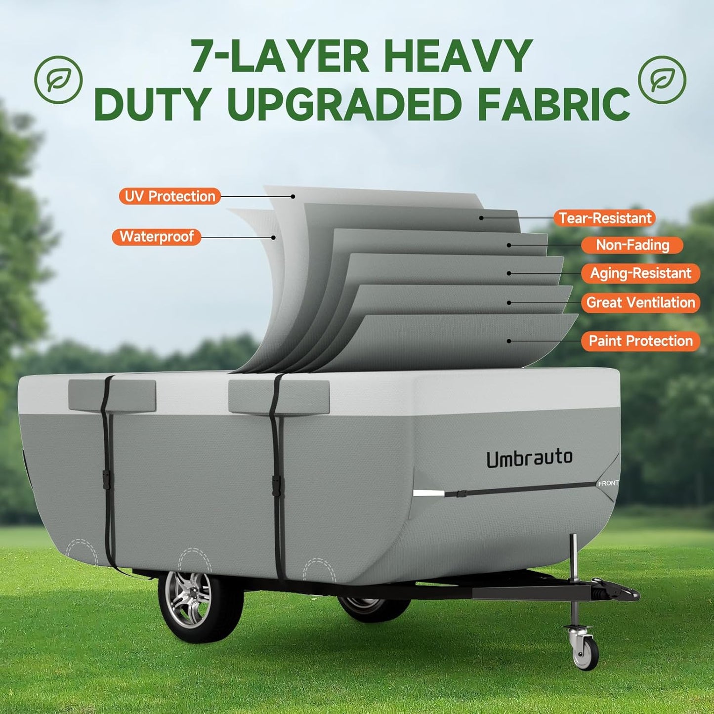 Umbrauto Pop-Up Camper Cover for High-Wall Tent Trailers— Lightweight Waterproof 7-Layer Ripstop, Breathable & Windproof
