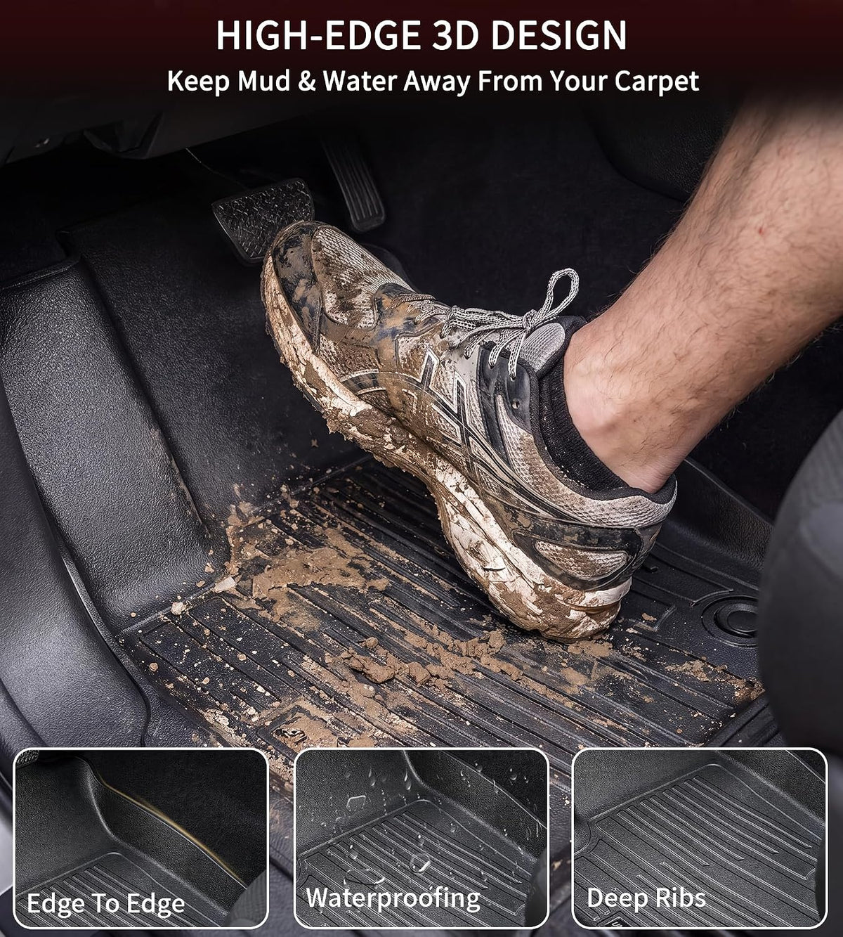 Umbrauto Floor Mats for Chevy Colorado/GMC Canyon 2015-2022 Crew Cab, All Weather TPE Floor Liners, 3D Laser Scanned Custom Fit Car Mats, Waterproof Raised Edge Protection, Easy to Clean