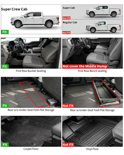 Umbrauto Custom Fit Floor Mats for Ford F150 SuperCrew 2010-2014 (Not for SuperCab or Regular Cab), All Weather TPE Pickup Truck Floor Liners for Front and Rear Row, Durable Non-Slip Automotive Mats