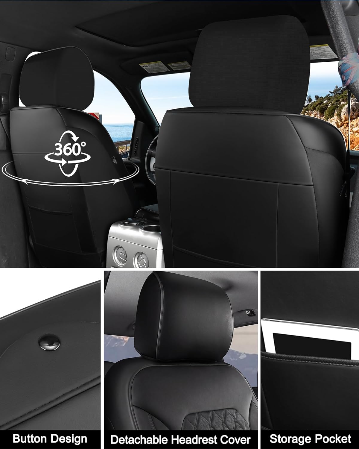 Housses de siège sur mesure Umbrauto pour Ford F150, housses de siège en cuir Nappa pour Ford F150 SuperCrew 2015-2025/ F250 F350 F450 Super Duty Crew Cab XL XLT Lariat King Ranch Platinum 2017-2025, Noir