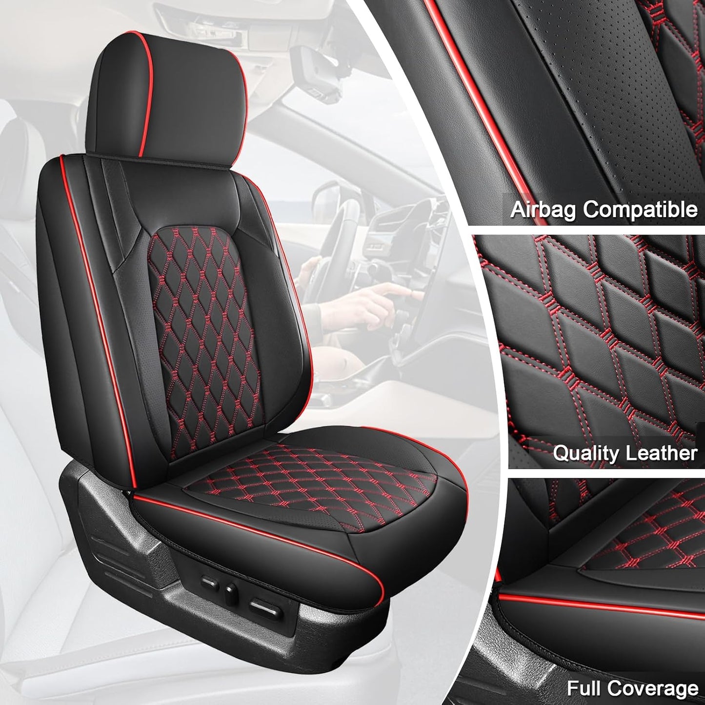 Seat Covers for F150 2015-2026 SuperCrew, 2017-2026 F250/350/450,Crew Cab Nappa Leather, 3D Laser-Scan Custom Fit Super Duty F350/450 2017-2026 Crew Cab, Waterproof, Full Coverage, Airbag Compatible,Red