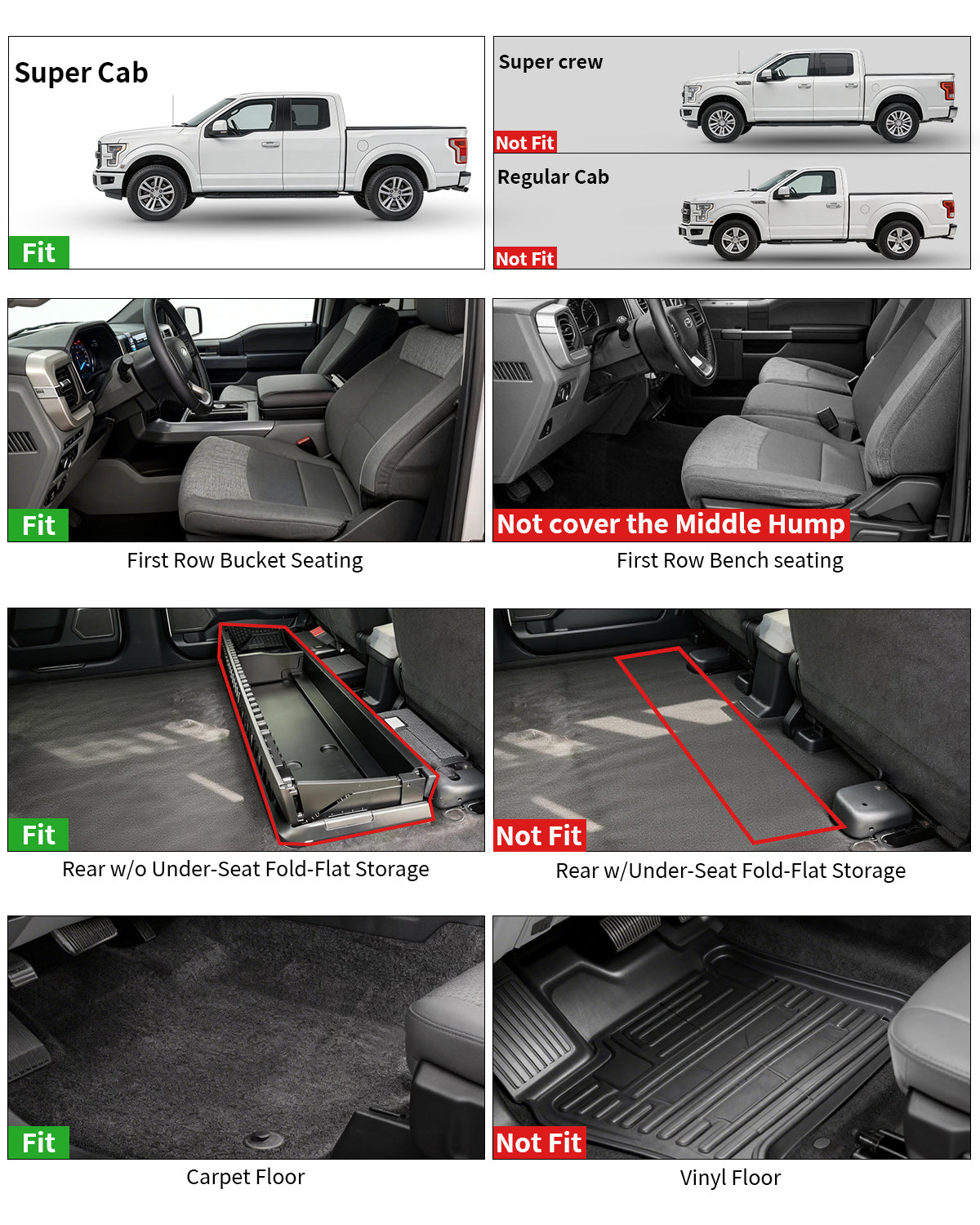 Umbrauto Custom Fit Floor Mats for Ford F150 SuperCab (Extended Cab) 2015-2025 2026 (Not for SuperCrew Cab), All Weather TPE Automotive Pickup Truck Liners for Front & Rear Row