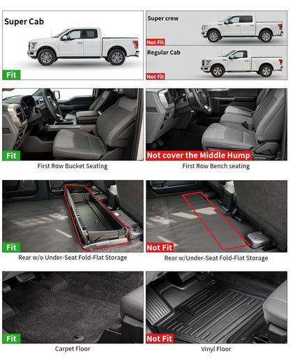 Umbrauto Custom Fit Floor Mats for Ford F150 SuperCab (Extended Cab) 2015-2025 2026 (Not for SuperCrew Cab), All Weather TPE Automotive Pickup Truck Liners for Front & Rear Row