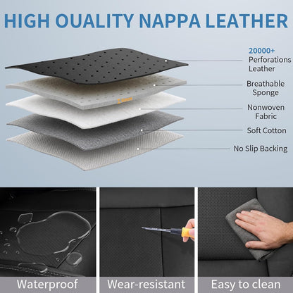 Umbrauto Seat Covers for Toyota Tacoma 2016-2023 Double & Crew Cab,Nappa Leather, 3D Laser-Scan Custom Fit, Waterproof, Easy-Clean, Full Coverage, Airbag Compatible, Pet & Scratch Protection