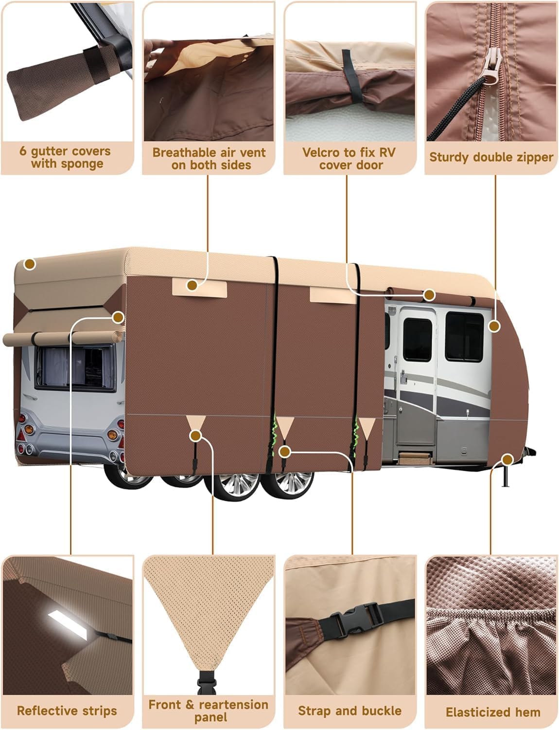 Housse de caravane et de camping-car Umbrauto en tissu Oxford 300D, imperméable et pare-neige, coupe-vent et indéchirable, convient aussi aux remorques porte-jouets
