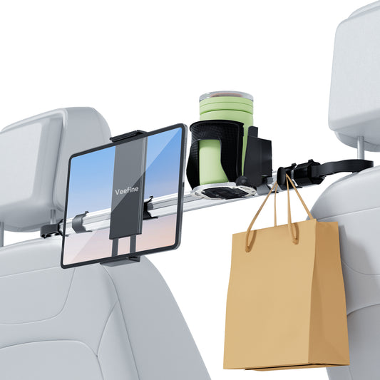 Upgraded Car Backseat Tablet Holder with Cup Mount – Headrest Stand for 6.1″–11″ iPad, Galaxy Tab & Kindle Fire