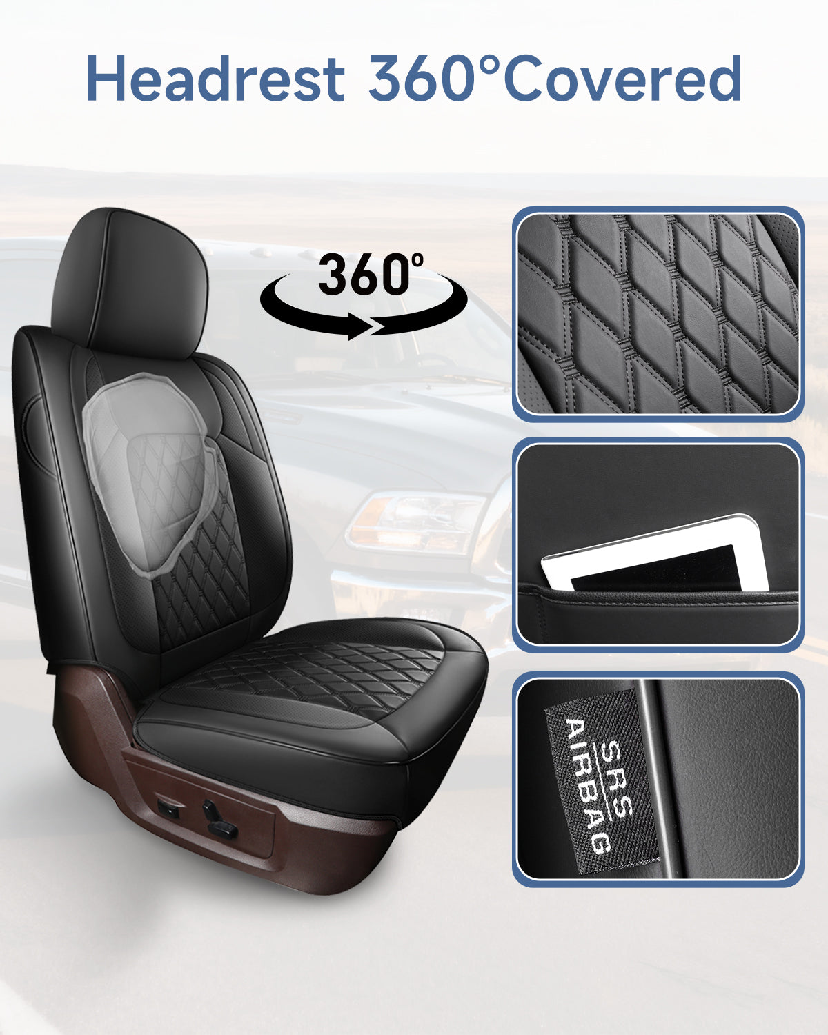 Umbrauto Custom Leather Seat Covers for Dodge Ram 1500 2500 3500 (2009–2025), Full Coverage Luxury Fit for Crew Cab, Double Cab & Regular Cab