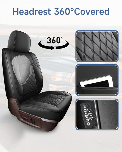 Umbrauto Custom Leather Seat Covers for Dodge Ram 1500 2500 3500 (2009–2025), Full Coverage Luxury Fit for Crew Cab, Double Cab & Regular Cab