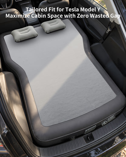 Umbrauto Custom Fit Air Mattress for Tesla Model Y/Juniper, 2026 Upgraded Drop-Stitch Tech with Built-in Pump Inflatable Camping Bed for Back Trunk, Soft Flocking Surface+Reinforced Bottom