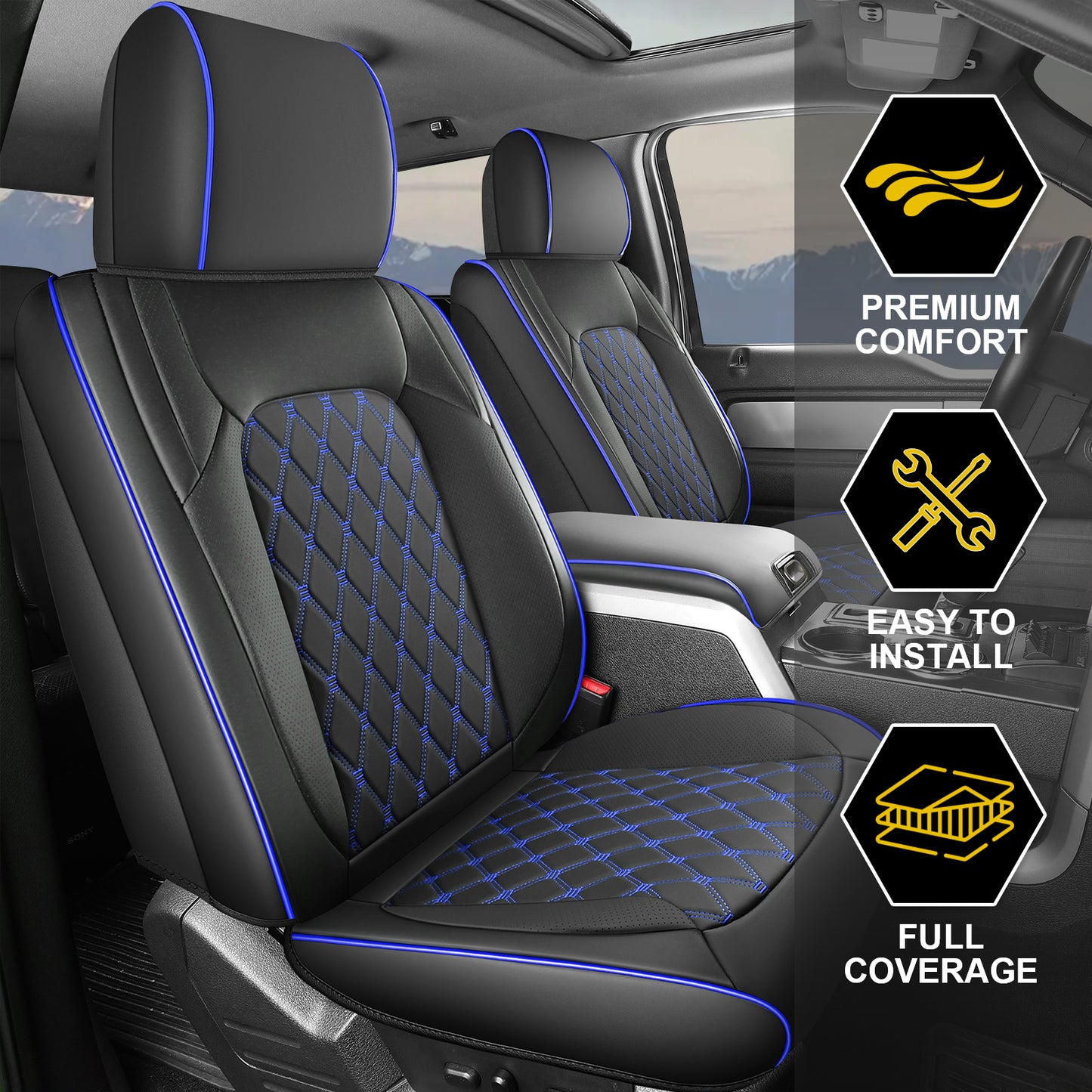 Umbrauto Truck Seat Cover Fit for Silverado and Sierra，Blue