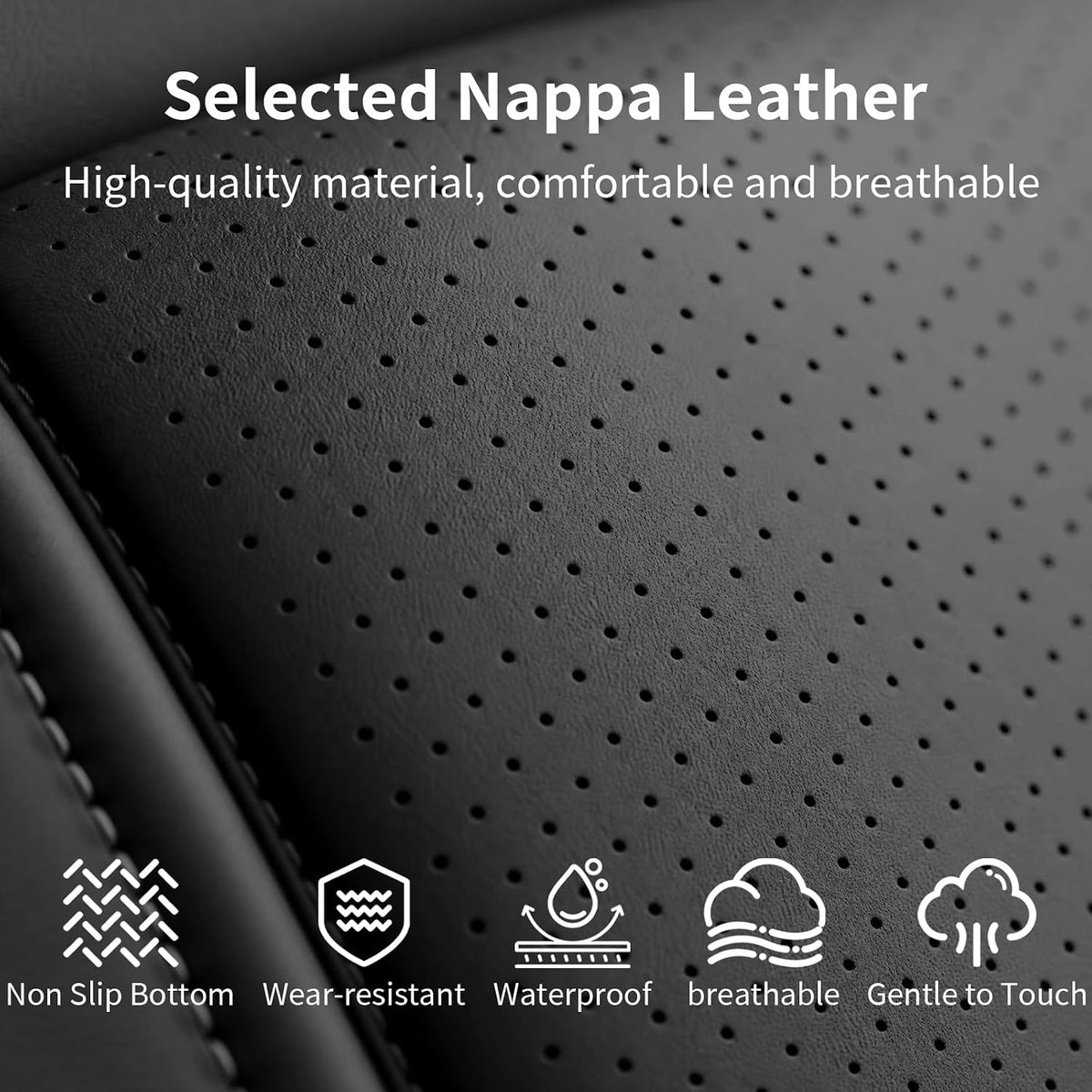 Truck Seat Covers for Toyota Tundra CrewMax Full Set Nappa Leather, 3D Laser-Scan Custom Fit, Waterproof, Easy-Clean, Full Coverage, Airbag Compatible, Pet&Scratch Protection