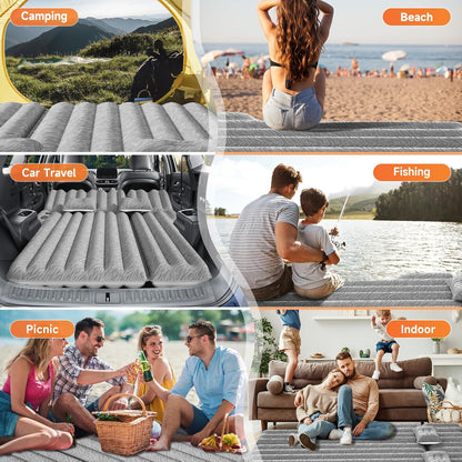 SUV Air Mattress: Inflatable Car Air Mattress for Camping, Flocking Car Bed with Air Pump & 2 Pillows, Portable Sleeping Pad Mattress for Home Car Travel Camping