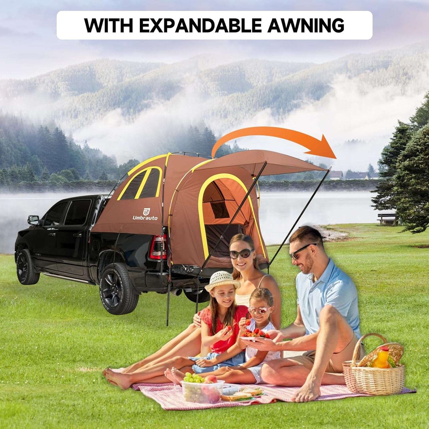 Truck Bed Tent with Awning 5.5'-5.8' PU3000mm Waterproof Pickup Truck Tents Umbrauto