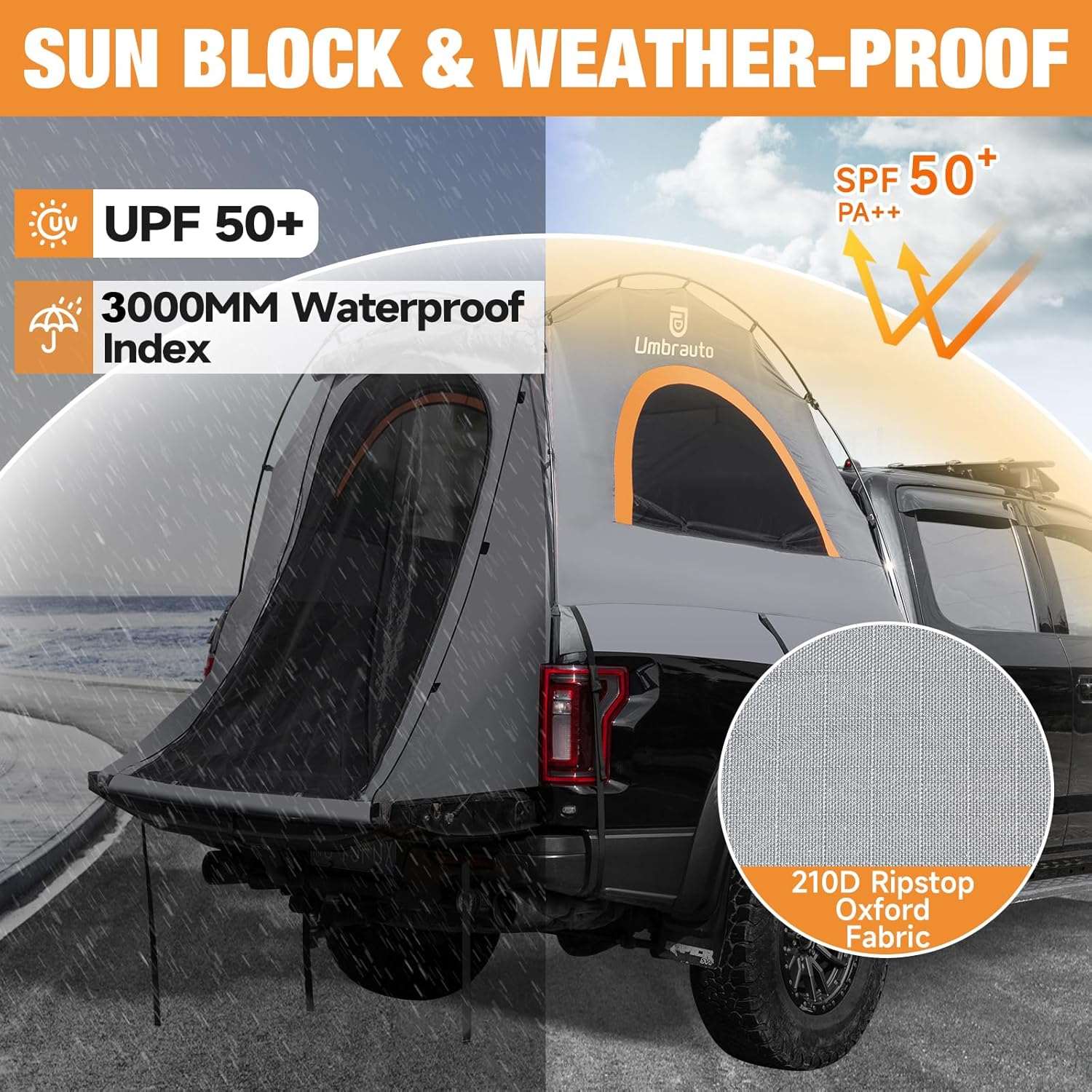 truck tent Umbrauto 6.4-6.7FT Truck Bed Tent for 2 Person