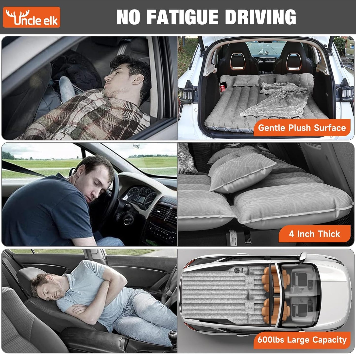SUV Air Mattress: Inflatable Car Air Mattress for Camping, Flocking Car Bed with Air Pump & 2 Pillows, Portable Sleeping Pad Mattress for Home Car Travel Camping