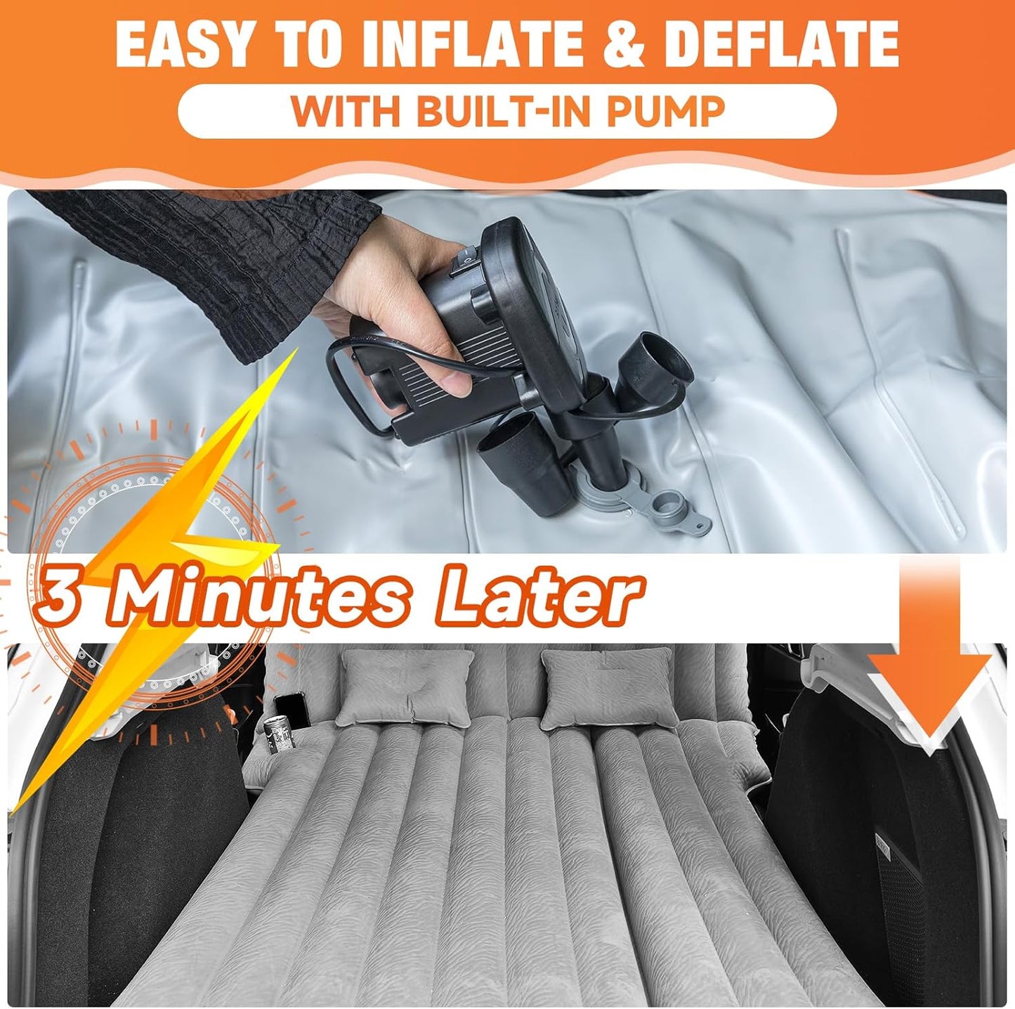 SUV Air Mattress: Inflatable Car Air Mattress for Camping, Flocking Car Bed with Air Pump & 2 Pillows, Portable Sleeping Pad Mattress for Home Car Travel Camping