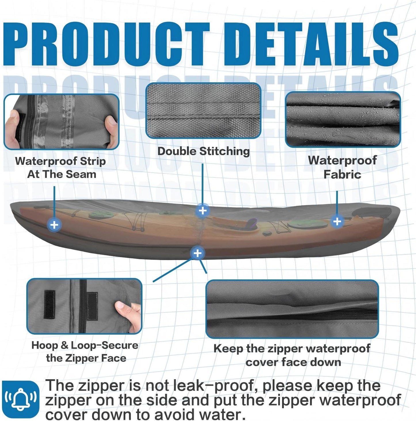 UmbrautoKayak Cover 600D, Waterproof Full Coverage Canoe Cover with Zipper, Kayak Covers for Outdoor Storage, Heavy-Duty UV Protection and Tear & Dust Resistant for  Fishing Boats & Paddle Boards