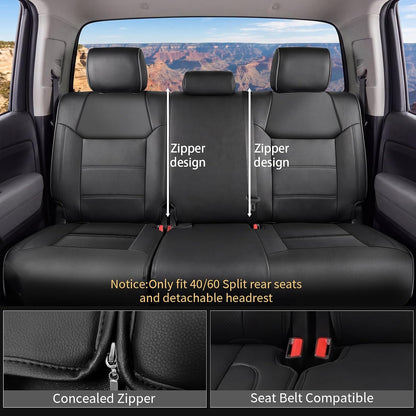 Truck Seat Covers for Toyota Tundra CrewMax Full Set Nappa Leather, 3D Laser-Scan Custom Fit, Waterproof, Easy-Clean, Full Coverage, Airbag Compatible, Pet&Scratch Protection
