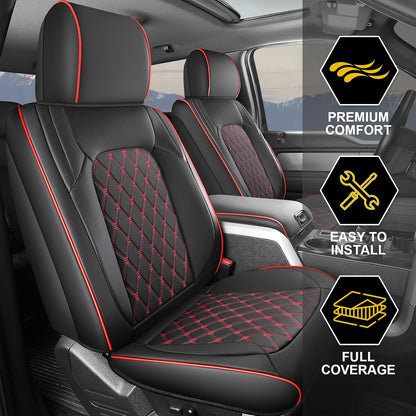 Seat Covers for F150 2015-2026 SuperCrew, 2017-2026 F250/350/450,Crew Cab Nappa Leather, 3D Laser-Scan Custom Fit Super Duty F350/450 2017-2026 Crew Cab, Waterproof, Full Coverage, Airbag Compatible,Red
