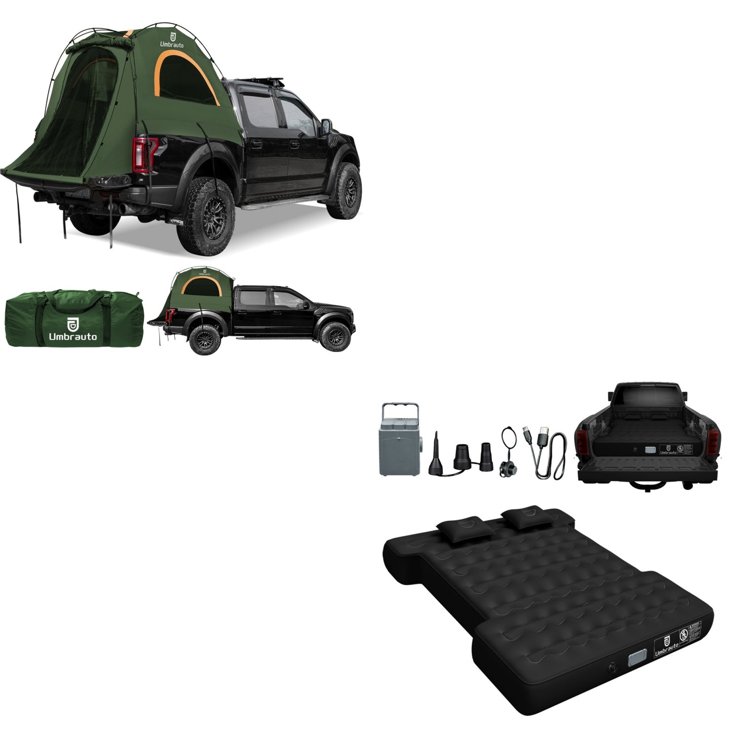 Umbrato 6.4-6.7 ft Truck Bed Tent +Umbrauto 5.5-6.5ft Built-in Pump Truck Bed Air Mattress 3.0