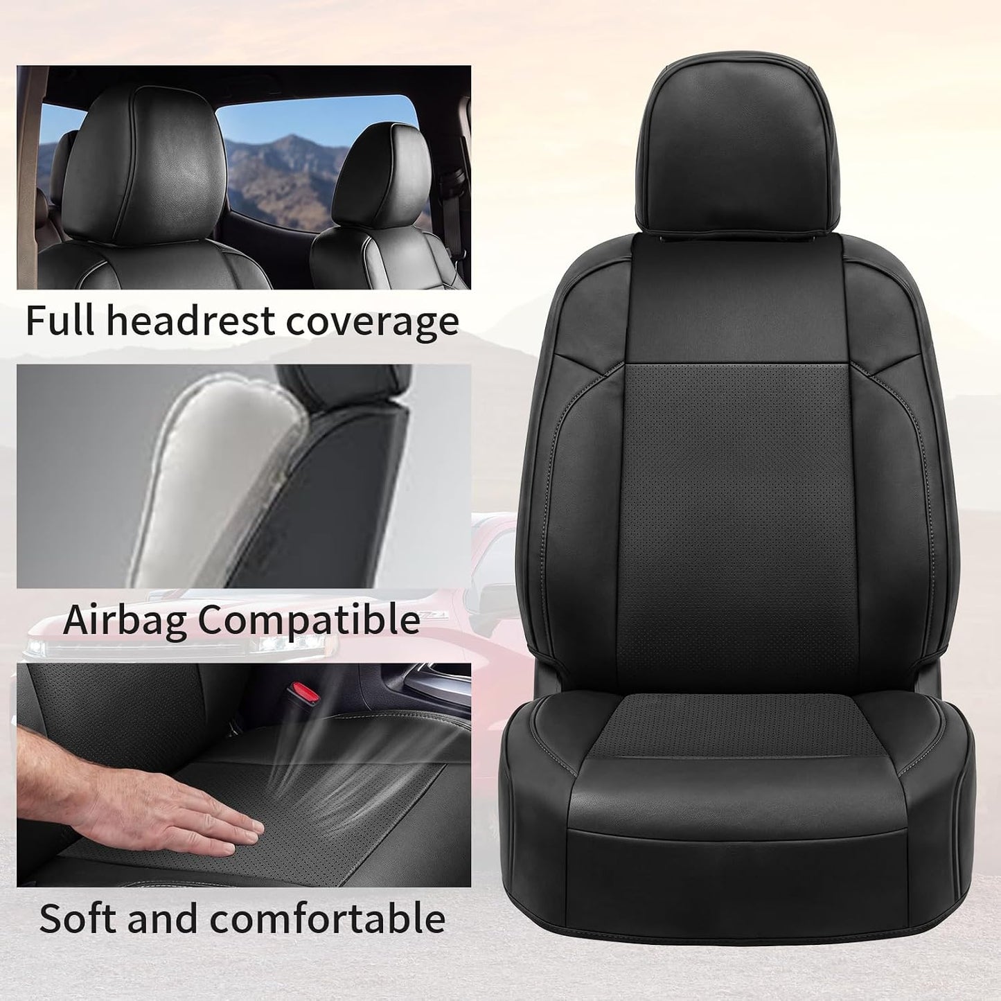 Umbrauto Seat Covers for Toyota Tacoma 2016-2023 Double & Crew Cab,Nappa Leather, 3D Laser-Scan Custom Fit, Waterproof, Easy-Clean, Full Coverage, Airbag Compatible, Pet & Scratch Protection