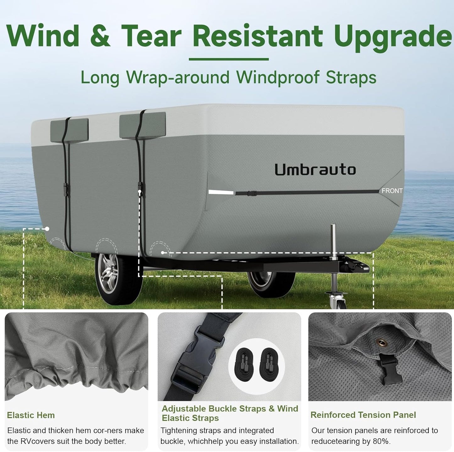 Umbrauto Pop-Up Camper Cover for High-Wall Tent Trailers— Lightweight Waterproof 7-Layer Ripstop, Breathable & Windproof