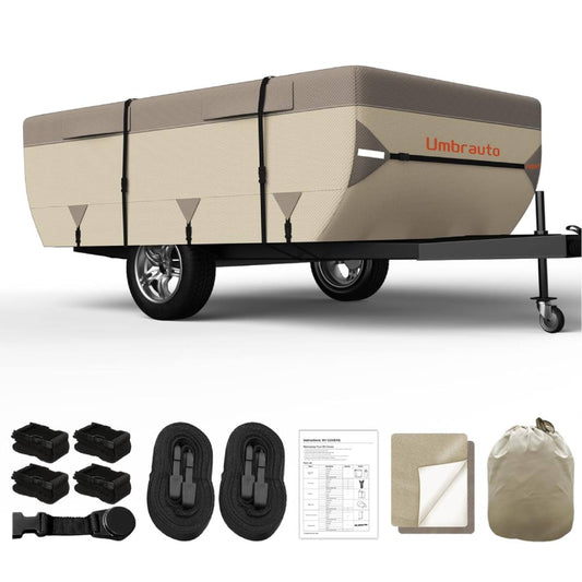 Umbrauto Pop Up Folding Camper Cover Upgraded 7 Layers Top 3 Layers Side，Khaki