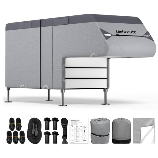 Umbrauto Truck Camper Cover 7-Layer Anti-Tear Top, RVs All Season Protection with Gutter Cover,Windproof Straps