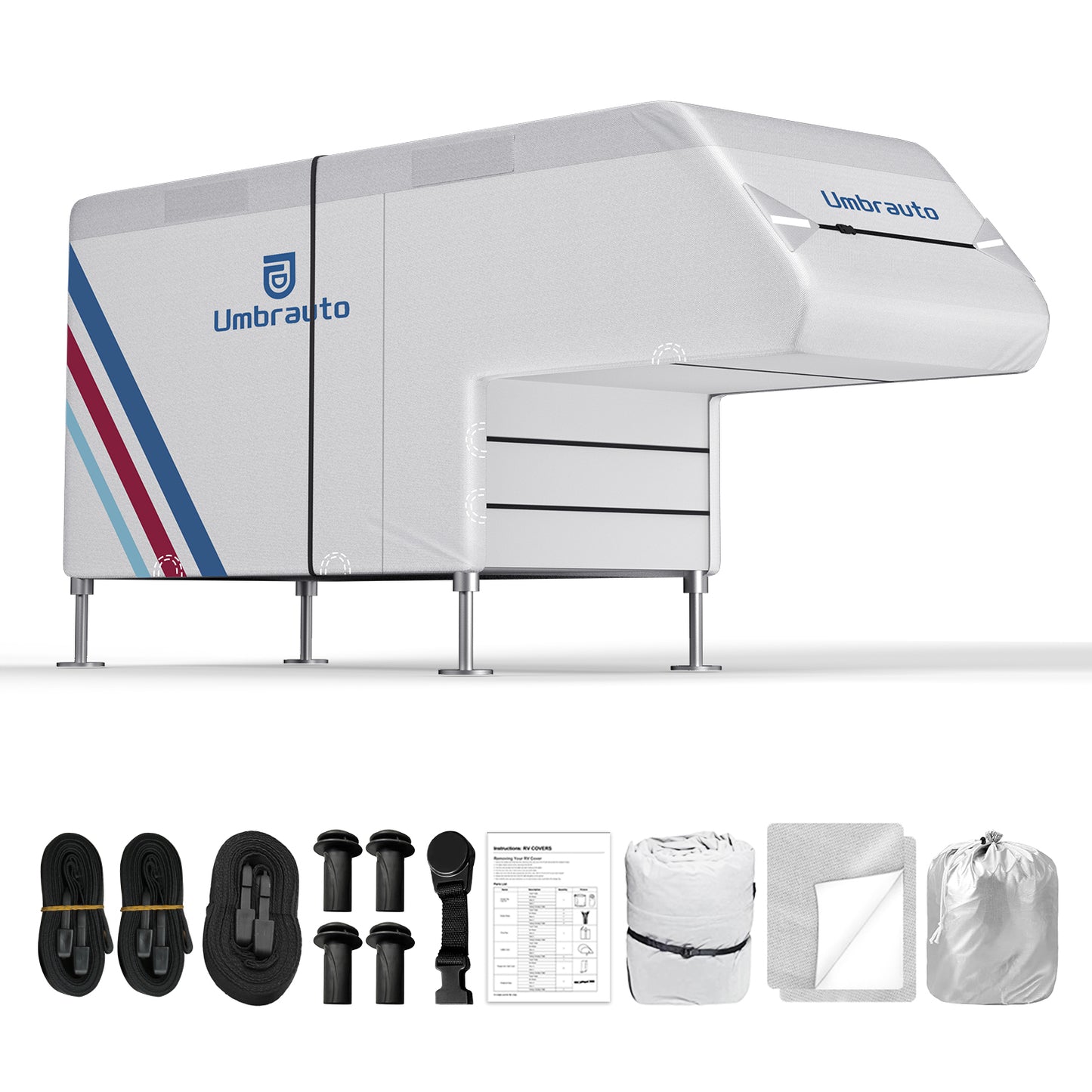 Umbrauto Truck Camper Cover for  Slide-in Campers – 300D Oxford Waterproof RV Cover, Silver-Coated, All-Weather Protection with Windproof Straps & Air Vents