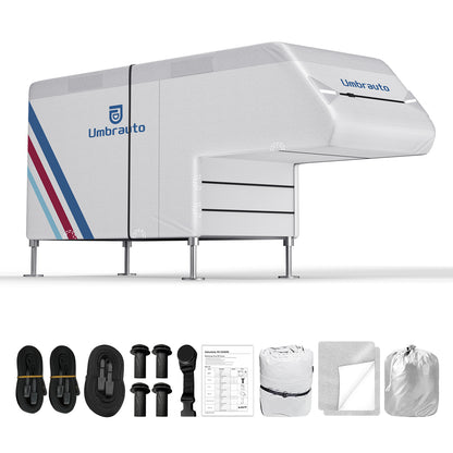 Umbrauto Truck Camper Cover for  Slide-in Campers – 300D Oxford Waterproof RV Cover, Silver-Coated, All-Weather Protection with Windproof Straps & Air Vents
