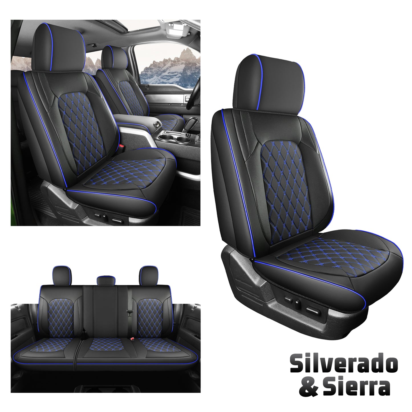 Umbrauto Truck Seat Cover Fit for Silverado and Sierra，Blue