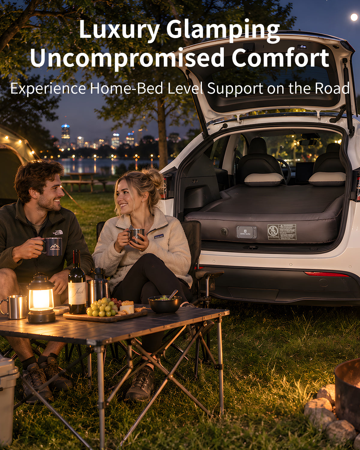 Umbrauto Custom Fit Air Mattress for Tesla Model Y/Juniper, 2026 Upgraded Drop-Stitch Tech with Built-in Pump Inflatable Camping Bed for Back Trunk, Soft Flocking Surface+Reinforced Bottom