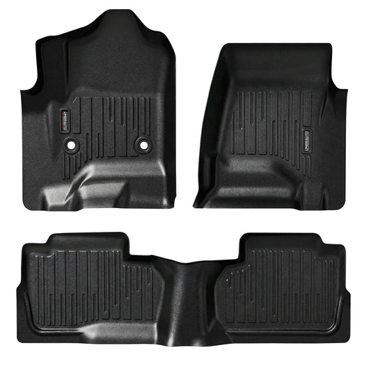 Umbrauto Custom Fit Floor Mats for Chevy Silverado/GMC Sierra Double Cab 1500 2014-2018, 2500HD/3500HD 2015-2019, All Weather TPE Truck Floor Liners for Carpet Floor, Front&Rear Row, Footwell Coverage