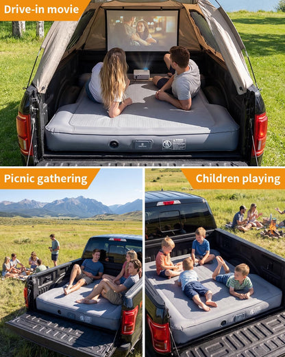 Matelas pneumatique Umbrauto Premium Drop-Stitch pour lit court de camion de 6,0 à 6,5 pieds, pompe sans fil rechargeable, matelas de couchage ferme et étanche, résistant à l'affaissement, pour tente de camion et camping