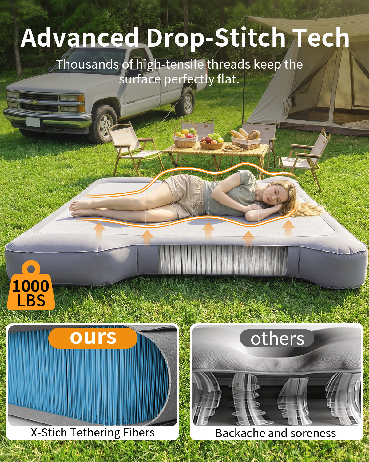 air bed tent Umbrauto Upgraded Truck Bed Air Mattress for Full Size Short Beds 5.5-5.8ft, Drop-Stitch Tech with Built-in Pump, Heavy Duty Silent Inflatable Tent