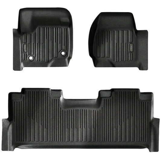 Umbrauto Custom Fit Floor Mats for Ford F250 F350 F450 2017-2025 2026 Super Duty Crew Cab, All Weather Protector TPE Truck Floor Liners for Front Bucket Seats, Rear W/Fold-Flat Storage, Carpet Floor