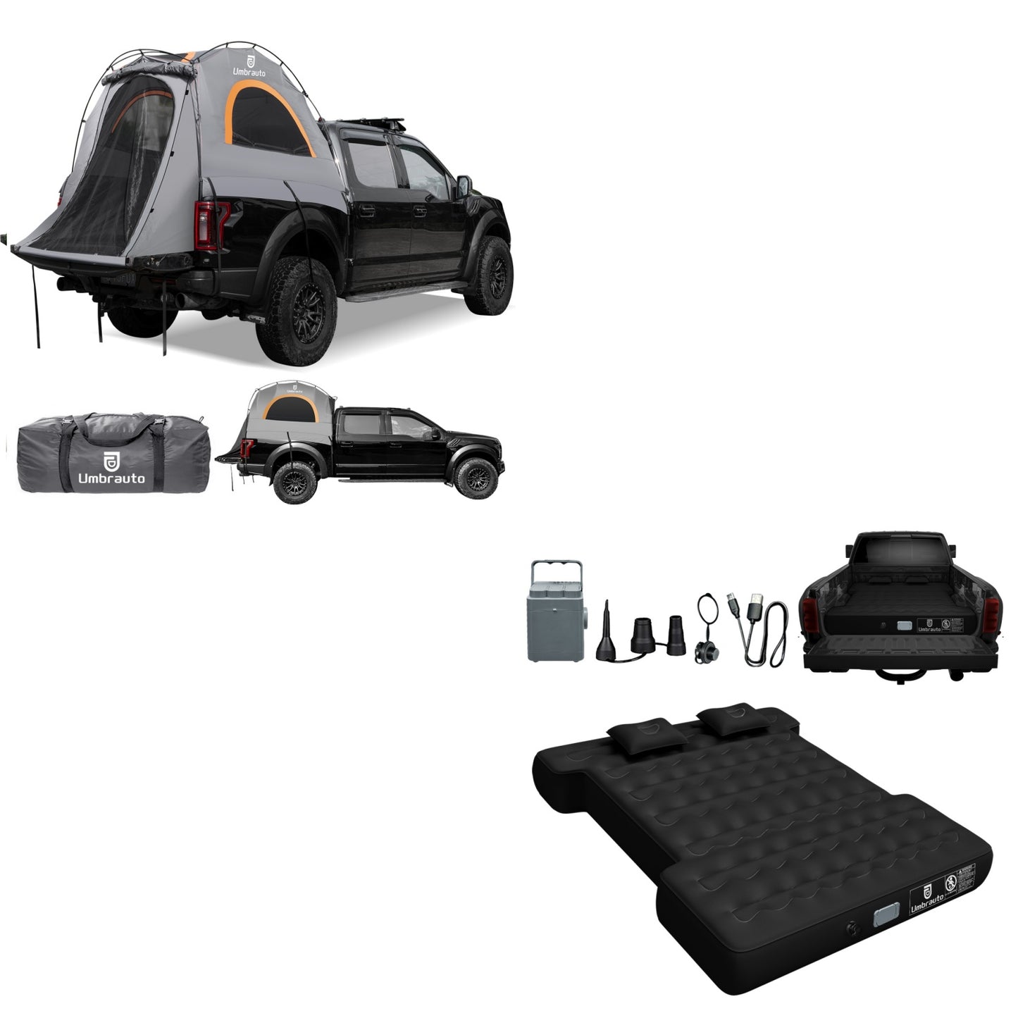 Umbrato 6.4-6.7 ft Truck Bed Tent +Umbrauto 5.5-6.5ft Built-in Pump Truck Bed Air Mattress 3.0