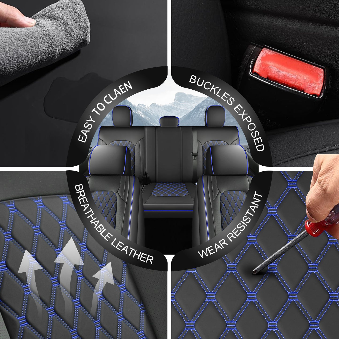 Umbrauto Truck Seat Cover Fit for Silverado and Sierra，Blue