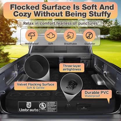 Umbrauto Built-in Pump Air Mattress for 6-6.5ft Truck Bed, Inflatable Full-Size Pickup Airbed for Ford F150/250/350, Chevy Silverado, GMC Sierra, Dodge Ram, Toyota Tundra, Nissan Titan Outdoor Camping