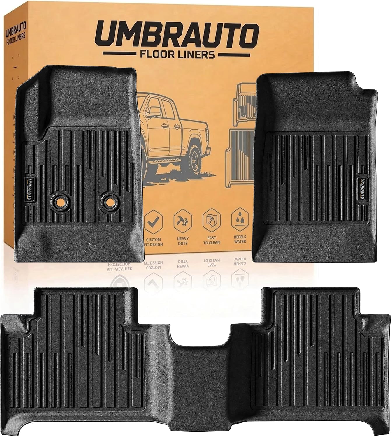 Umbrauto Floor Mats for Chevy Colorado/GMC Canyon 2015-2022 Crew Cab, All Weather TPE Floor Liners, 3D Laser Scanned Custom Fit Car Mats, Waterproof Raised Edge Protection, Easy to Clean