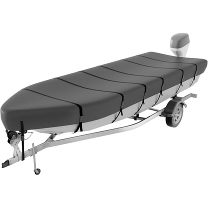 Jon Boat Cover for  V-Bow, 1200D 5-Layer Waterproof Oxford Fabric, Heavy Duty UV Protection & Tear Resistant Trailerable Mooring Cover, Marine Grade Reinforced Adjustable Side Straps