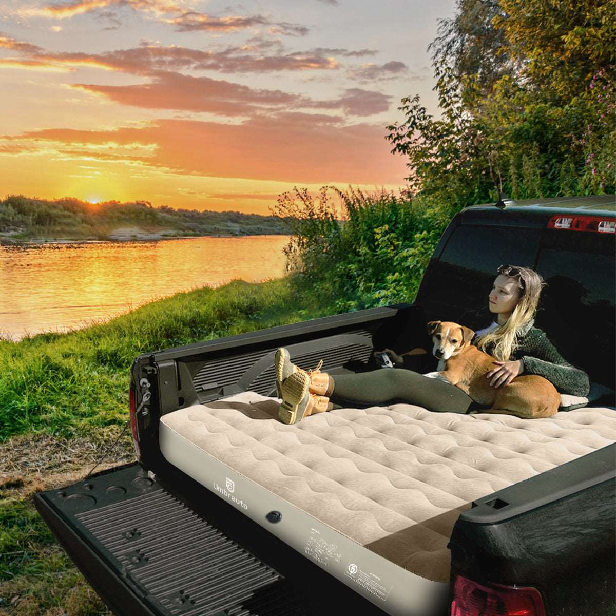 5.5-5.8FT Short Truck Bed Air Mattress Beige Umbrauto，Beige