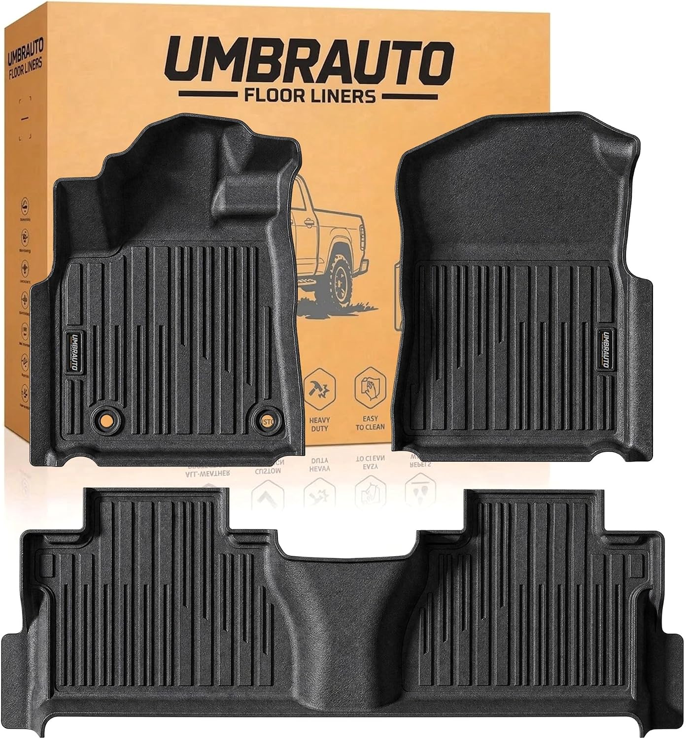 Umbrauto Floor Mats for Toyota Tundra 2014-2021 CrewMax Cab, All Weather TPE Truck Floor Liners Custom Fit Tundra SR5/TRD/Limited/Platinum, 3D Laser Scanned Waterproof Car Rug Front & Rear 2 Row